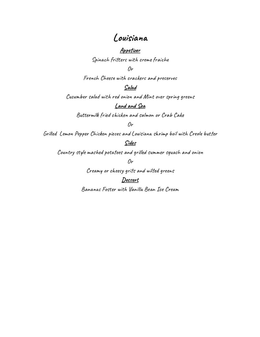 Casual Dining Menu Louisiana