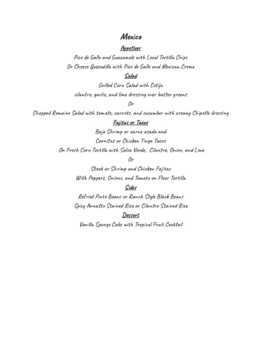 Casual Dining Menu Mexico