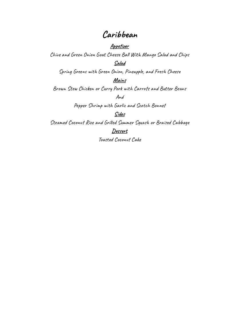 Casual Dining Menu Caribbean