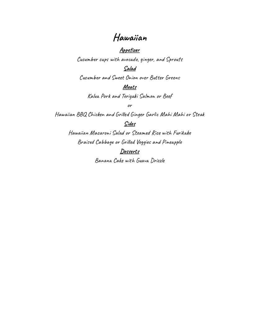 Casual Dining Menu Hawaiian